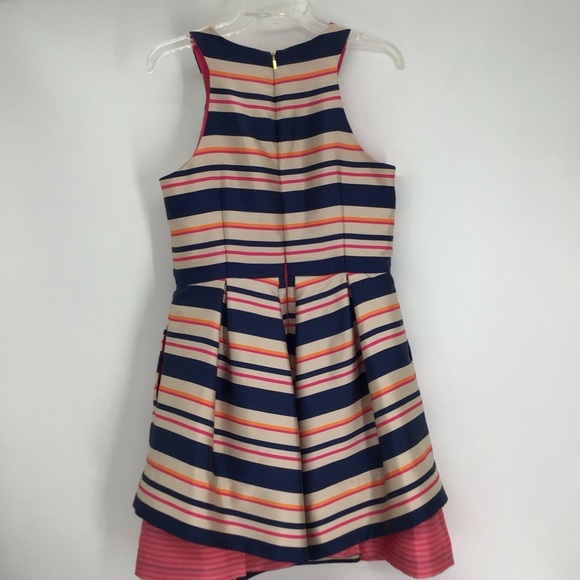 Trina Turk Nicci Stripe Twill Fit & Flare Dress Blue Pink  Career Size 6 - Picture 2 of 9